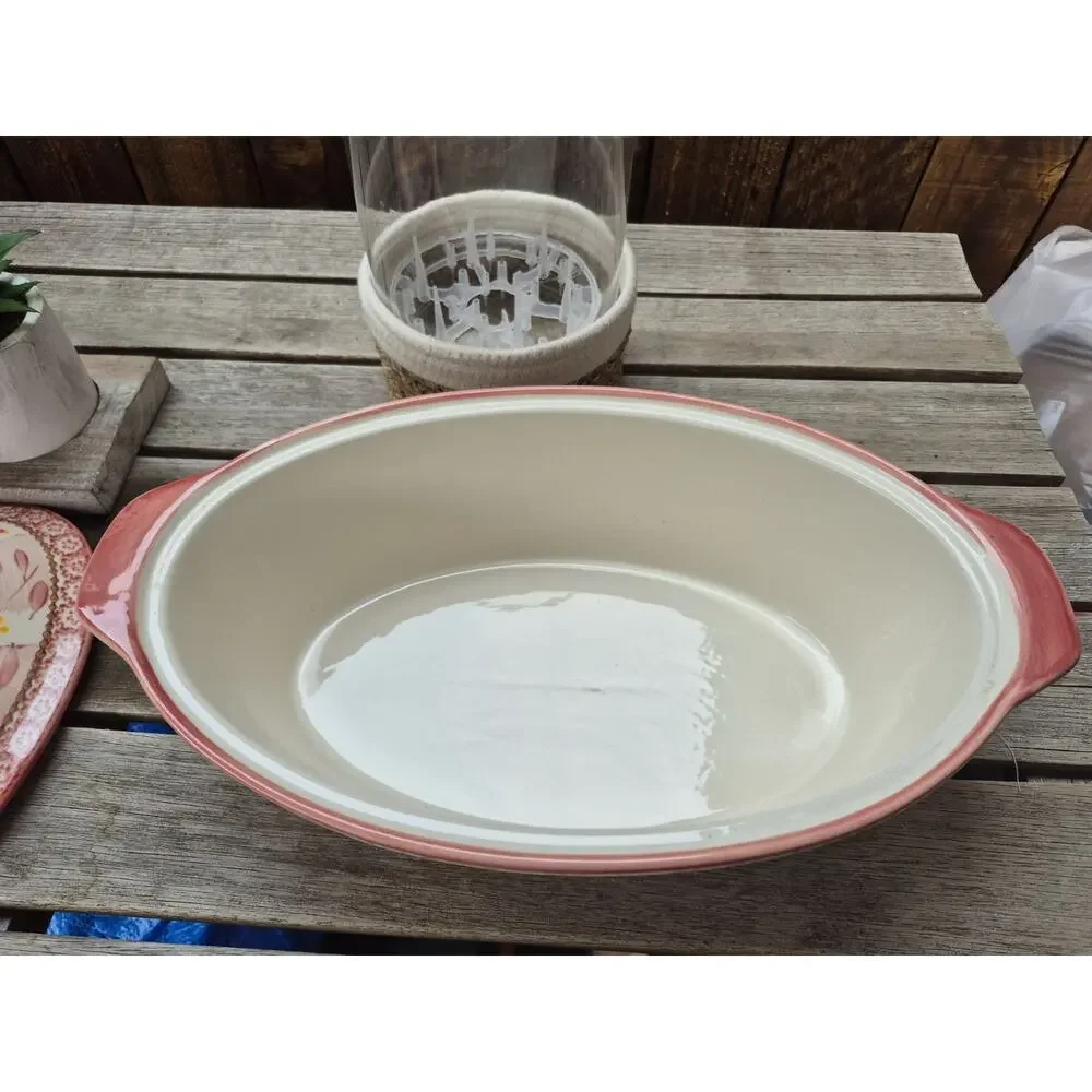 💥 Temp-Tations Rare Old World Pink Cranberry 3.5 QT Oval Casserole Dish